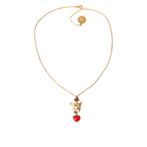 Dolce & Gabbana brass chain dog heart pendant charm womens necklace