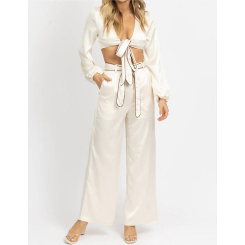 ENDLESS BLU. front tie trouser pant set in satin creme