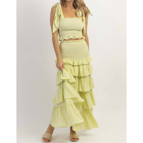 MABLE charm smocked maxi skirt set in lime