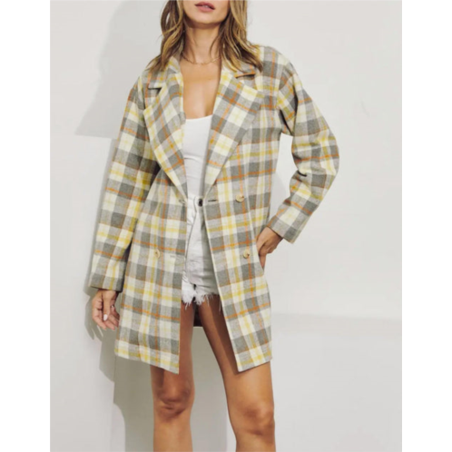 J.NNA double-breasted oversized checked coat in cream