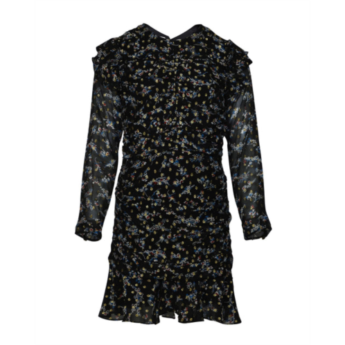 Veronica Beard parc ruched floral dress in black print silk