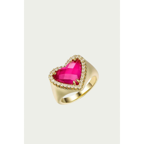 F+H Studios whitney gemstone heart signet ring in gold/pink