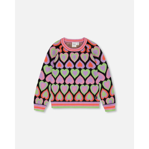 Deux par Deux jacquard hearts sweater multicolor