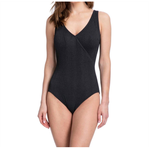 Gottex full coverage textured surplice one piece swimsuit in cosmos black