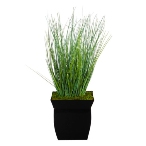 HomPlanti onion grass artificial plant in black metal planter 21