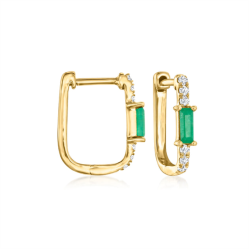 RS Pure by ross-simons emerald and . diamond paper clip link hoop earrings in 14kt yellow gold