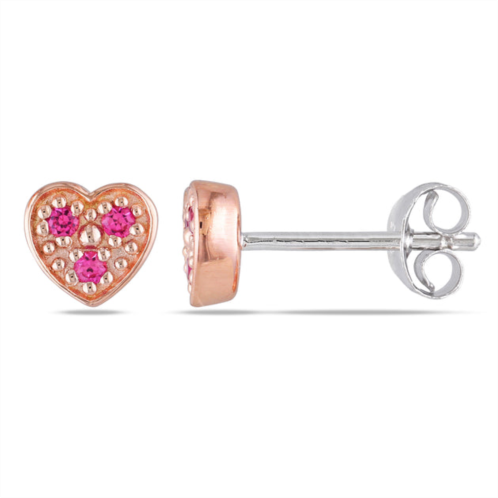 Mimi & Max created pink sapphire childrens heart stud earrings in rose silver