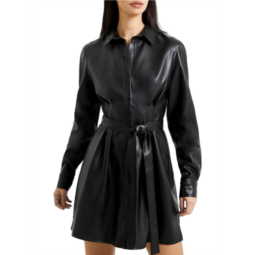 French Connection crolenda womens faux leather coated shirtdress