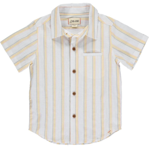 ME & HENRY kids newport short sleeved shirt in sage/gold/orange stripe