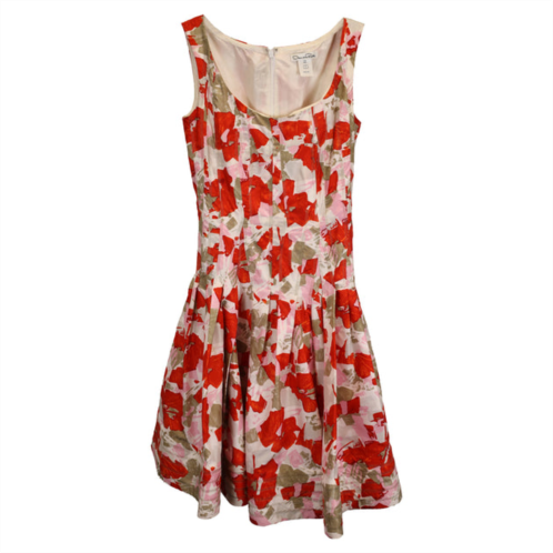 Oscar de la Renta square neck floral print dress in red silk