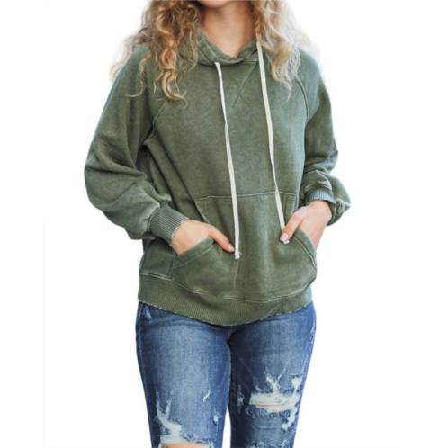 ZENANA know yourself fleece lined hoodie in olive acid wash