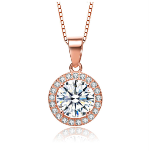 Genevive sterling silver 18k rose gold plated round cut cubic zirconia pendant necklace