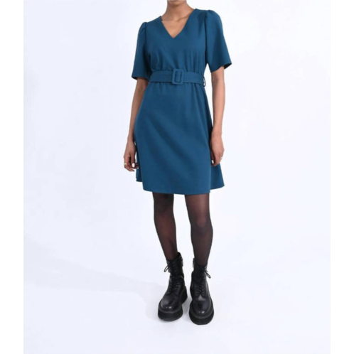 MOLLY BRACKEN belted dress in duck blue