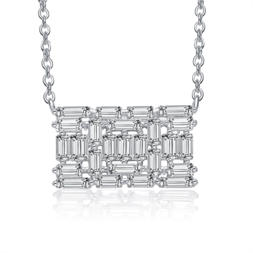 Genevive sterling silver white gold plated with clear cubic zirconia rectangular cluster necklace