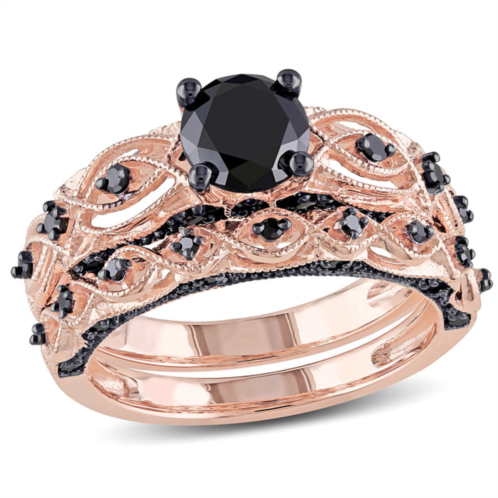 Mimi & Max 1 3/8ct tw black diamond bridal set in 10k rose gold with black rhodium