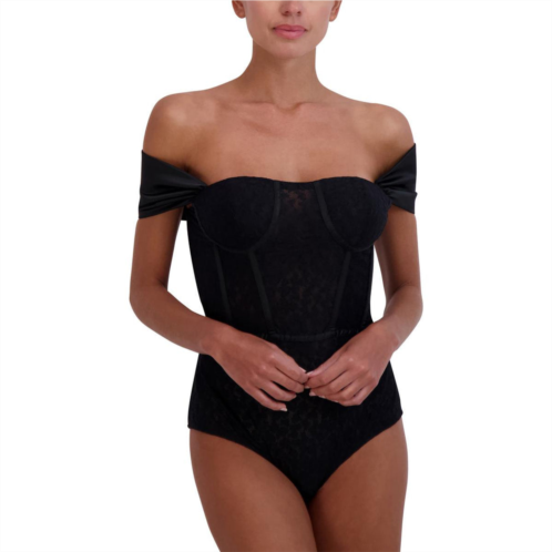 BCBGMAXAZRIA womens lace off-the-shoulder bodysuit