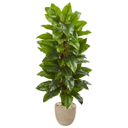 HomPlanti large leaf philodendron artificial plant in sand stone planter (real touch) 58