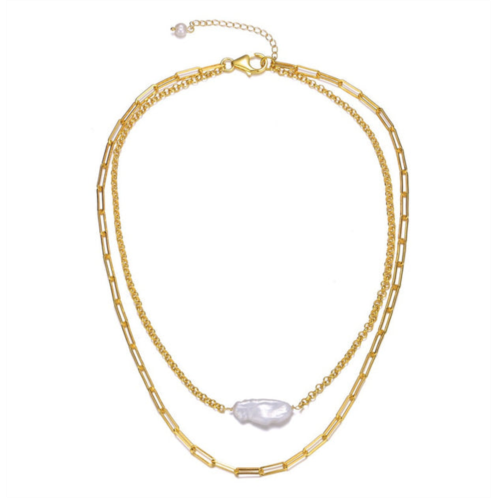 Genevive sterling silver 14k gold plated genuine freshwater pearl layered necklace