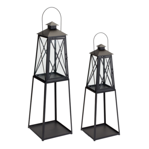 HouzBling lantern (set of 2) 10.75l x 33h, 12.25l x 41h iron/glass