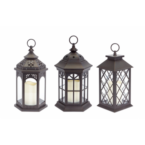 HouzBling lanterns w/led candle (set of 3) w/6 hour timer 13h plastic/glass