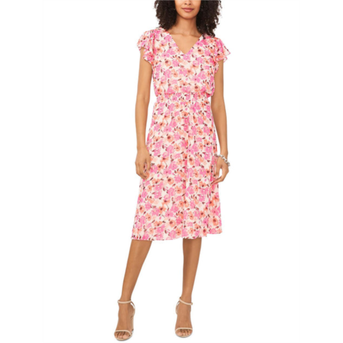 MSK womens floral print v-neck midi dress