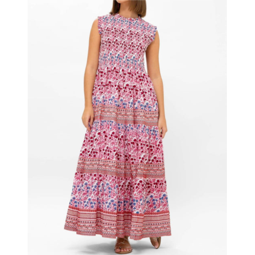 Oliphant sleeveless smocked maxi dress in mendoza coral