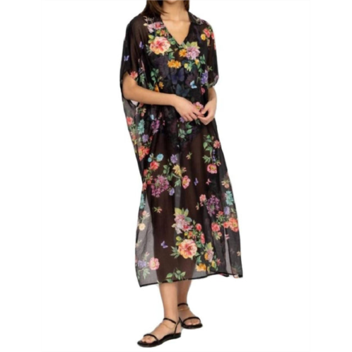 Johnny Was butterfly collared kaftan coverup in black multi