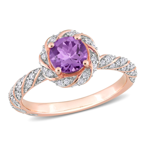 Mimi & Max 5/8ct tgw amethyst 1/4ct tdw diamond halo vintage ring 14k rose gold
