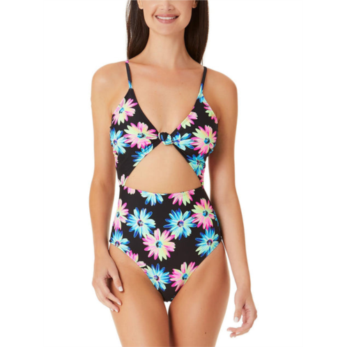 California Waves juniors womens floral print cut-out one-piece swimsuit