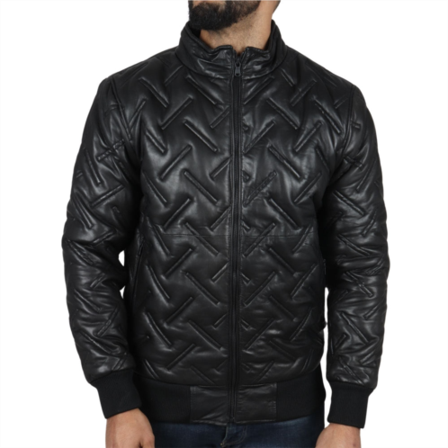 TruClothing puffer quilted bomber real leather jacket
