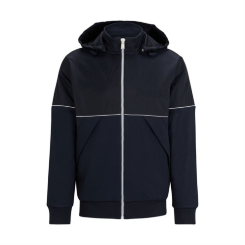 BOSS zip-up hoodie in mixed materials with logo detail