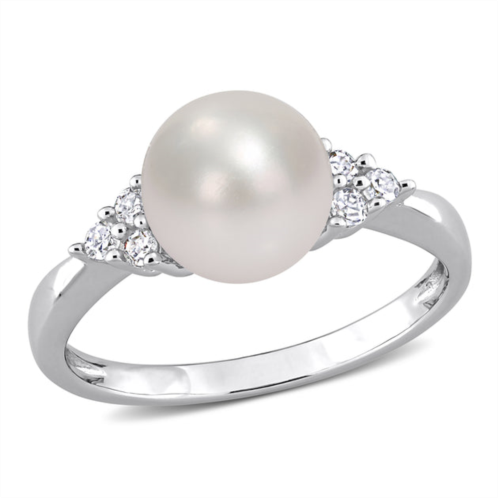 Mimi & Max 1/8ct tw diamond 8-8.5mm white cultured freshwater pearl ring in sterling silver