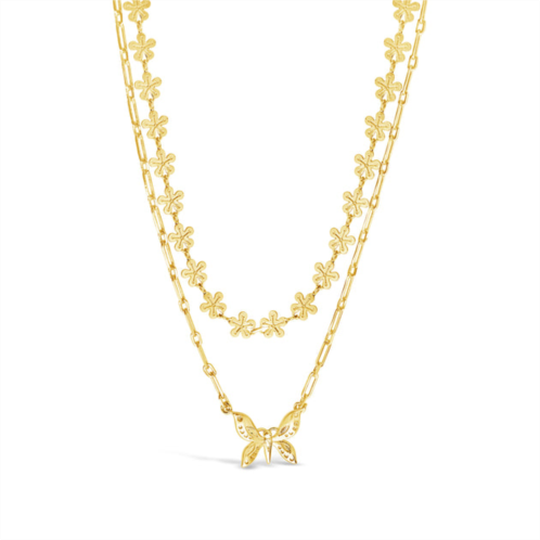 Sterling Forever butterfly & daisy chain layered necklace