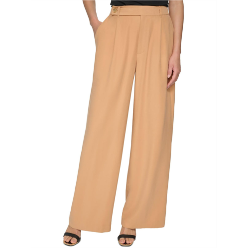 DKNY womens high rise pleated wide leg pants