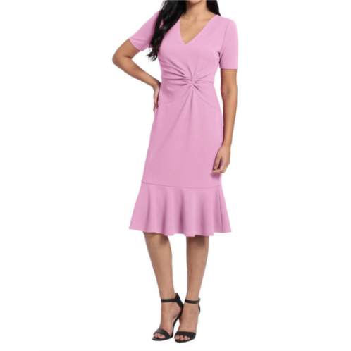 LONDON TIMES v-neck twist midi with flounce dress in orchid