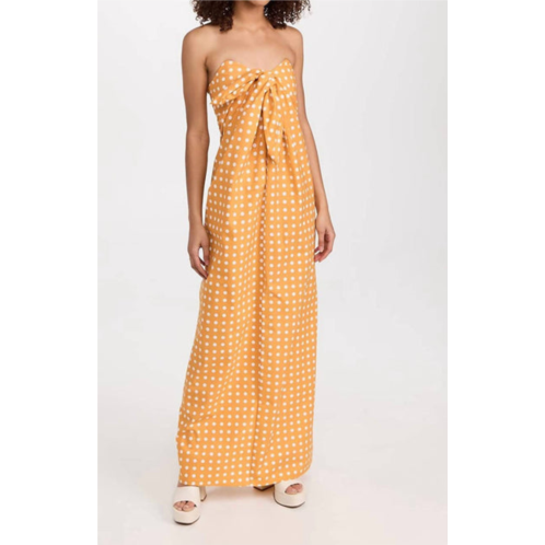 CAROLINE CONSTAS kaia polka dot strapless maxi dress in mustard