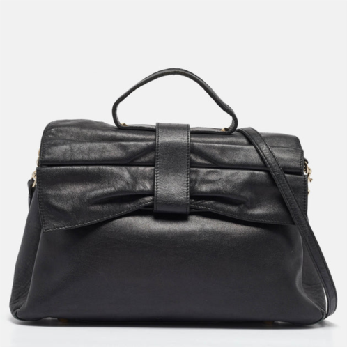 Valentino black leather bow top handle bag