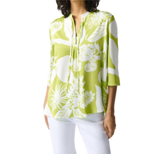 Joseph Ribkoff tropical print henley top in key lime/vanilla