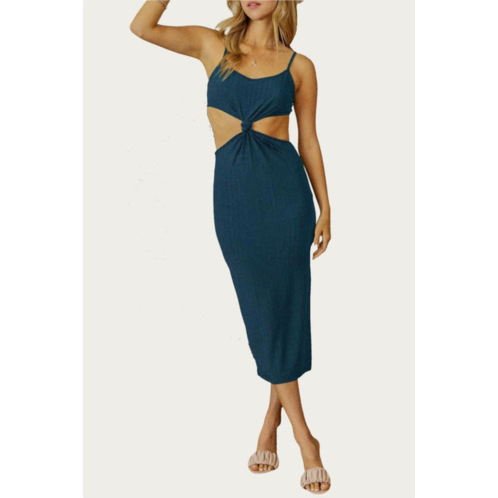 ENDLESS BLU. knotted cutout midi dress in teal