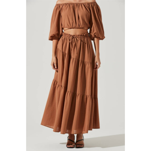 ASTR balboa tiered maxi skirt in brown