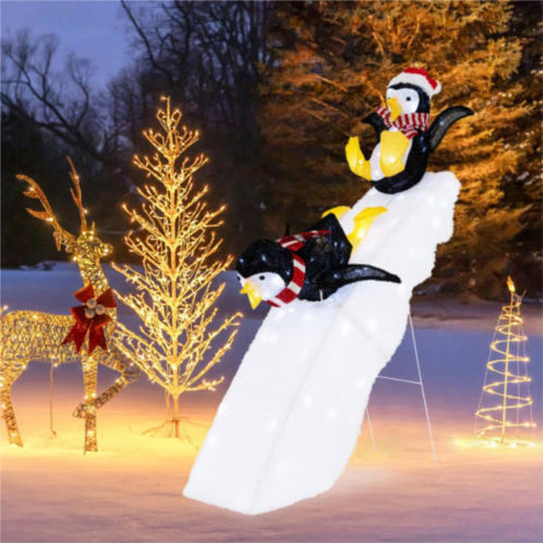 Hivvago 4 feet christmas penguin ice skating decor with snowy slide