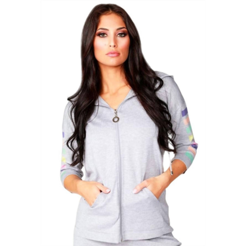 ANGEL 3/4 sleeve stripe hoodie in gray