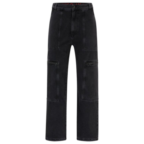 HUGO loose-fit jeans in black denim with adjustable hems