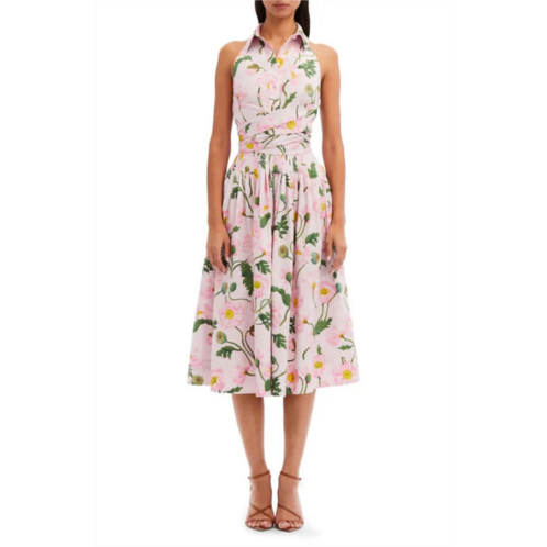 Oscar de la Renta halter neck painted poppies dress in pink/soft pink