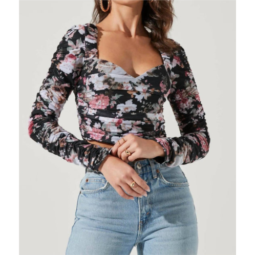 ASTR erica floral ruched top in black floral