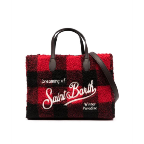 MC2 SAINT BARTH check wool leather tote handbag in red black