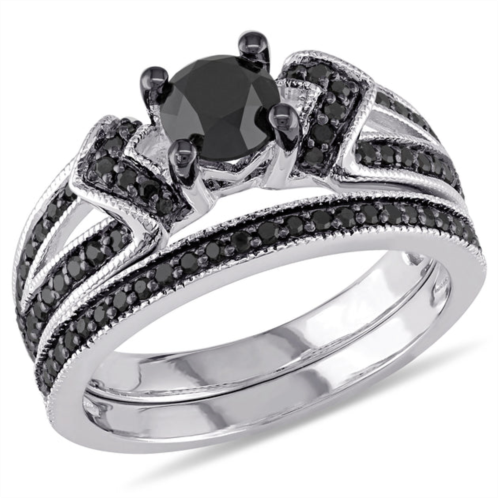 Mimi & Max 1 1/8ct tw black diamond split shank bridal set in sterling silver with black rhodium