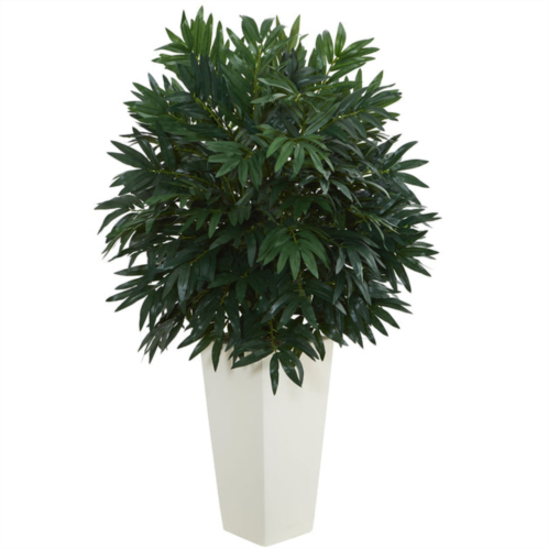 HomPlanti double bamboo palm artificial plant in white tower vase