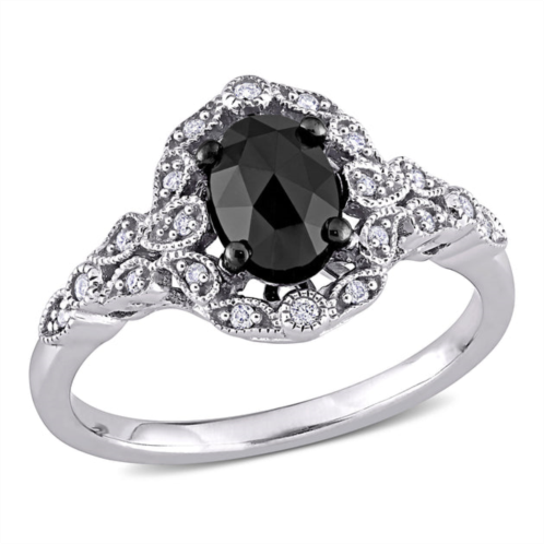 Mimi & Max 1ct tw black and white diamond cluster ring in 14k white gold