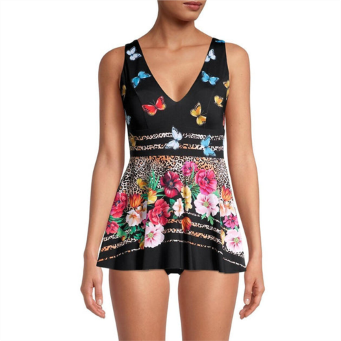 Johnny Was mari v-neckline skirted one piece in butterfly floral